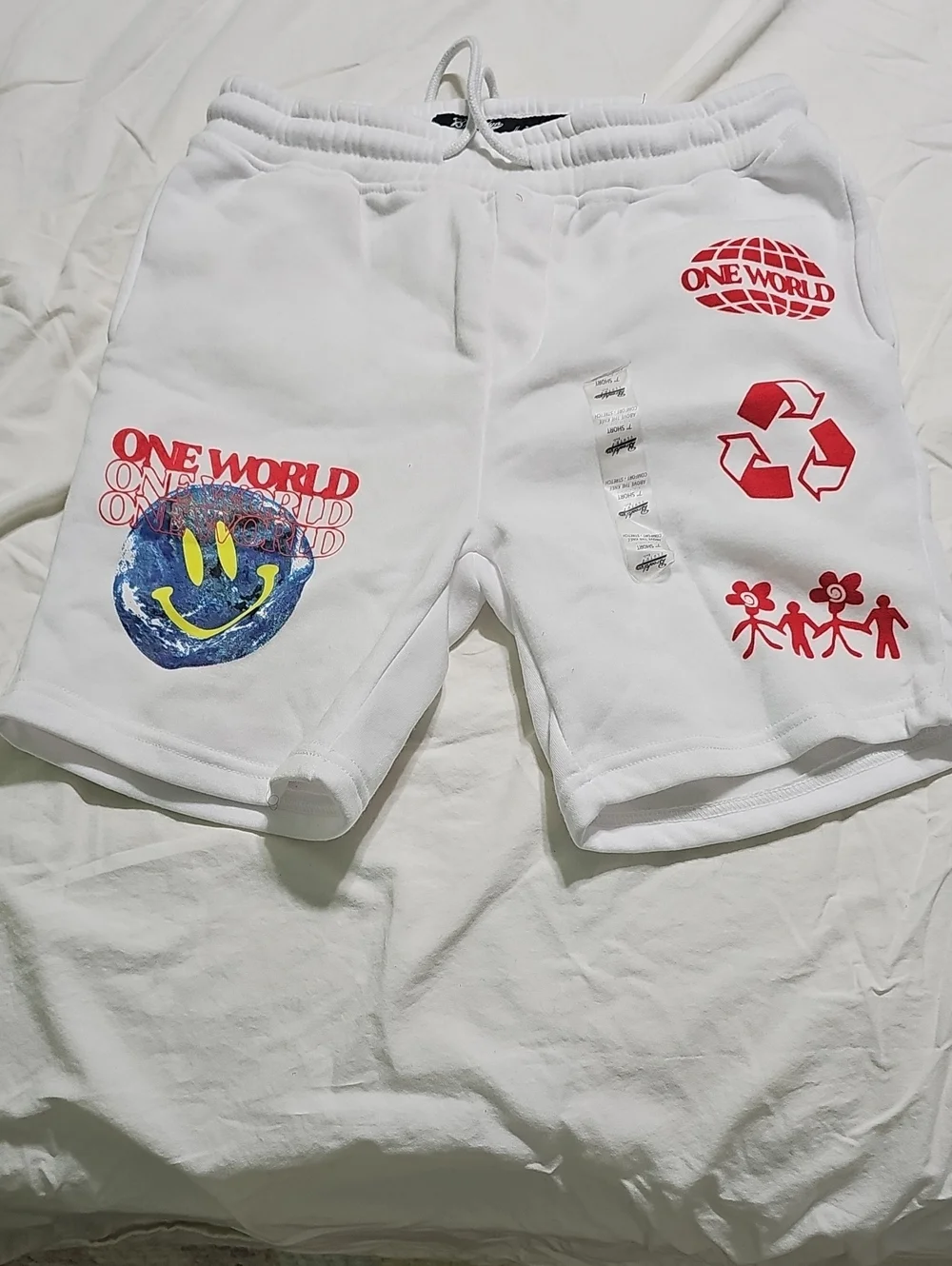 White Graphic Men’s Shorts - One World Design